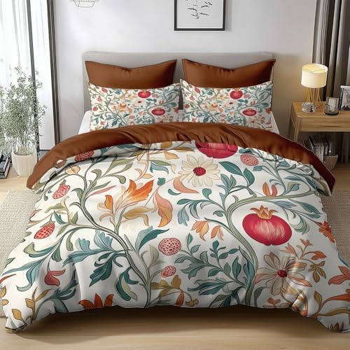 Floral Pomegranate Duvet Cover Set California King 104x98 Zipper Closure
