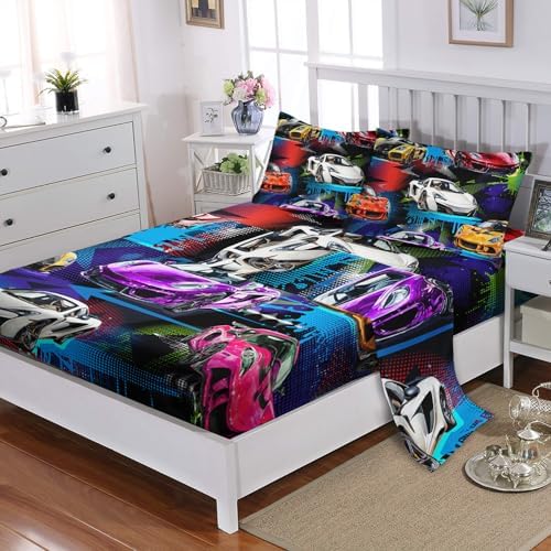 AILONEN Racing Car Sheet Set for Kids Twin Size