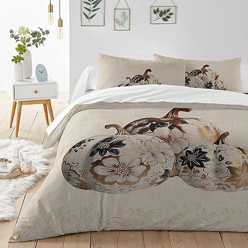 LooPoP California King Duvet Cover Set with Flower Pumpkin Design