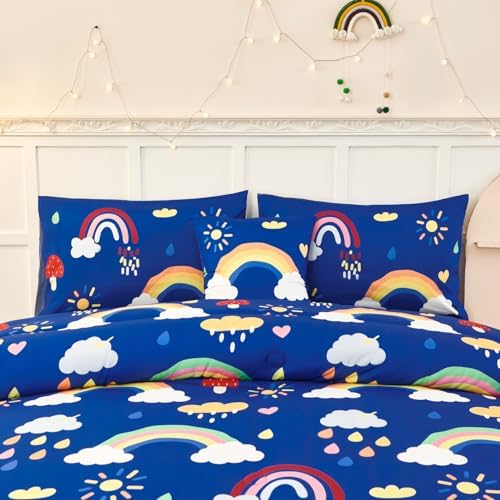 ANGIYUIN Blue Rainbow Kids Full Bed in a Bag Comforter Set 1
