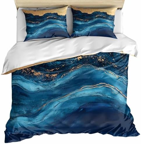 Teal Blue Ocean Duvet Cover Cal King Set with Zipper and Pillowcases