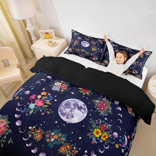 Manfei Sun and Moon Kids Duvet Cover Set Queen Size