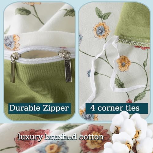 Zusbest Duvet Cover Queen Set White Green