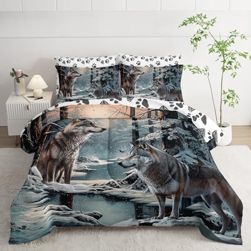 AILONEN Snow Wolf Comforter Set Full Size 7 Piece