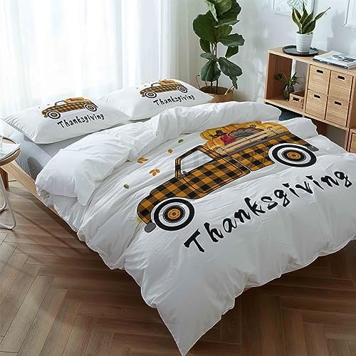 LooPoP California King Duvet Cover Set with 2 Pillow Cases Orange Plaid