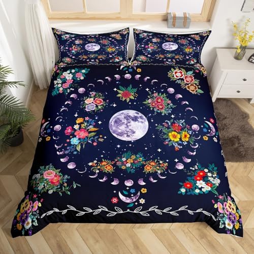 Manfei Sun and Moon Kids Duvet Cover Set Queen Size
