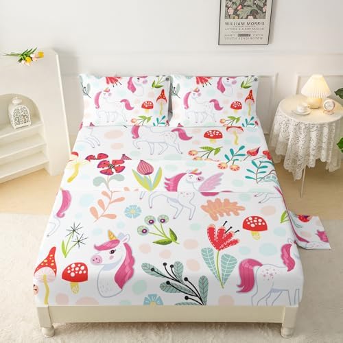 QOOMO Cartoon Unicorn Kids Sheet Set Queen Size