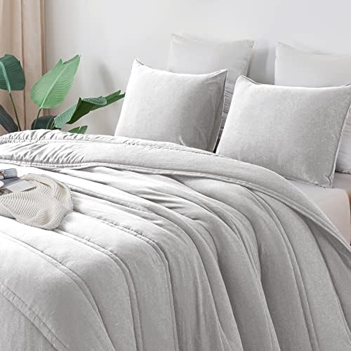 AnnaZ 3PC Comforter Set Down Alternative Light Grey Twin XL
