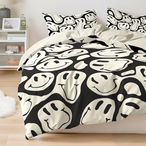 Watbro Kids Duvet Cover Set 3PCS Black Apricot Retro Hippie