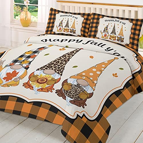 LooPoP Orange Plaid Duvet Cover Set 3 PCS California King