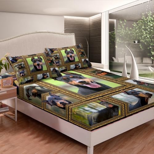 Feelyou Doberman Bed Sheet Set Queen Size 4Pcs with Pillowcases
