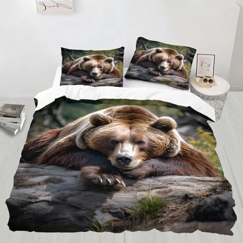 Meuaino Grizzly Bear Duvet Cover Set for Kids Adults