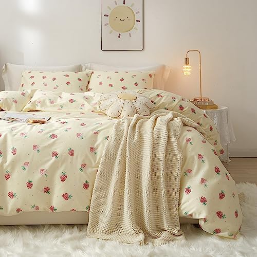 AOJIM Pure Cotton Duvet Cover Set with Strawberry Design