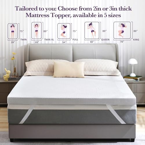 SINWEEK 2 Inch Gel Memory Foam Mattress Topper Twin Size