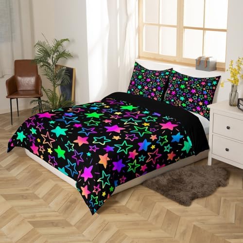 Erosebridal Kawaii Glitter Stars Duvet Cover Set 3pcs Queen
