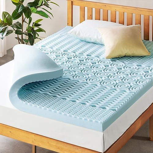 Mellow 4 Inch 5-Zone Memory Foam Mattress Topper Twin XL Blue