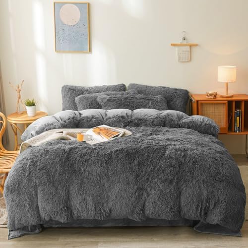 Fluffy Dark Grey Comforter Set 2 Pieces - Twin Size