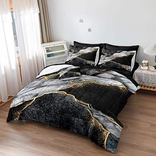 Merryword Black Marble Comforter Set for California King Bed