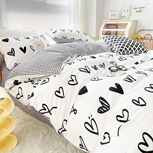 MEJU Heart Love Duvet Cover Set with Pillowcases and Zipper Closure