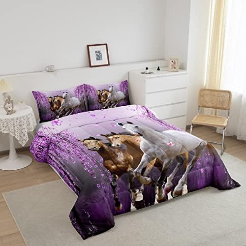 Feelyou Horse Bedding Set for Kids Lavender Purple Comforter 3Pcs