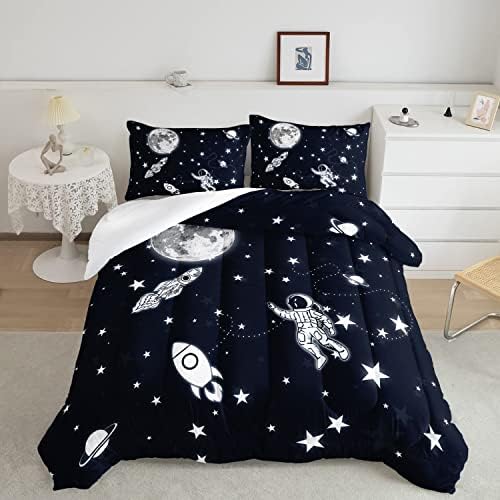 Kids Comforter Set Astronaut Space Rocket Quilt Bedding Set 3PCS