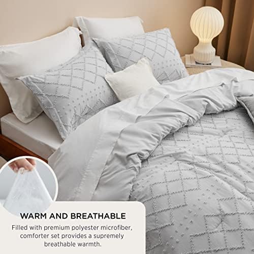 Bedsure California King Comforter Set - Light Grey Fluffy Durable Boho Style