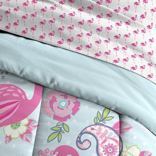 Dream Factory Kids 7-Piece Comforter Set Full Pink Flamingo