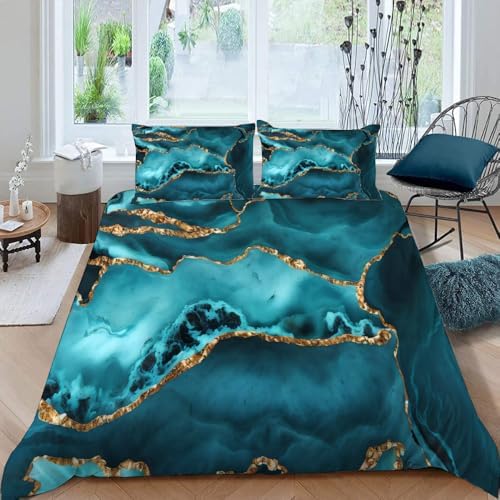 BAFABUI Teal Blue Marble Duvet Cover Set