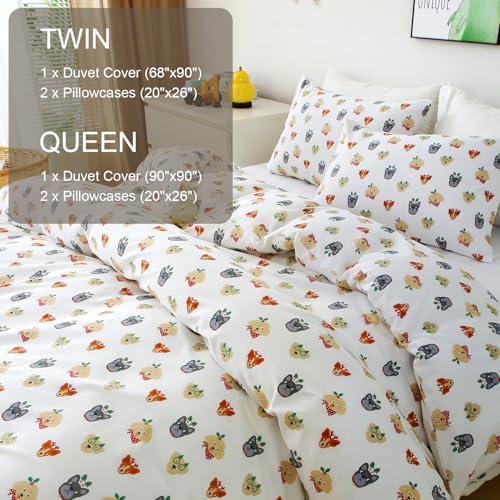 Ivellow Twin Duvet Cover with Cartoon Animal Print