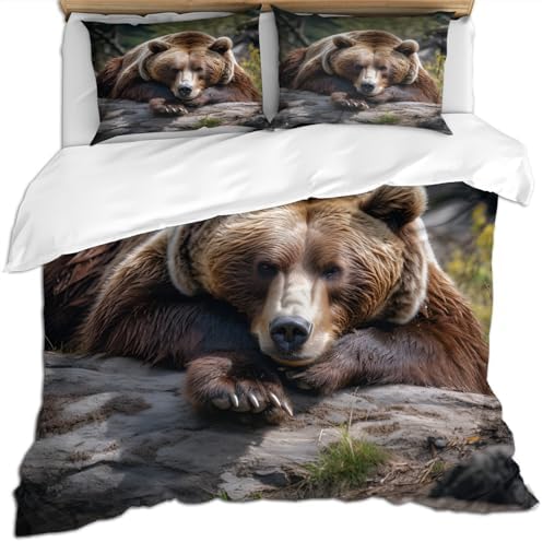 Meuaino Grizzly Bear Duvet Cover Set for Kids Adults