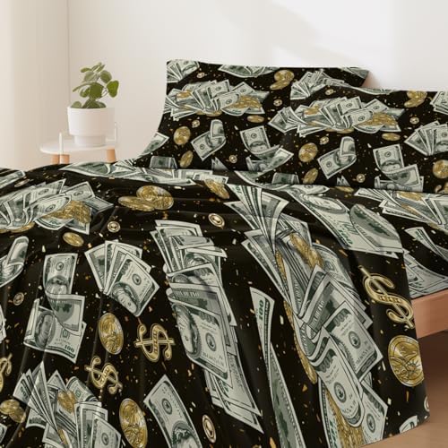 MASTERMARK Dollar Coin Pattern Cal King 4 Piece Bed in a Bag Set
