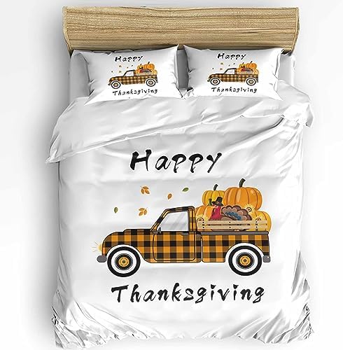 LooPoP California King Duvet Cover Set with 2 Pillow Cases Orange Plaid