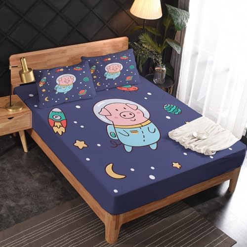 Kids Pig Sheet Set - Space Themed 3 Piece Bedding