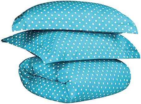 SUPERIOR Duvet Cover Set with Button Closure Aqua Polka Dot KingCalifornia King