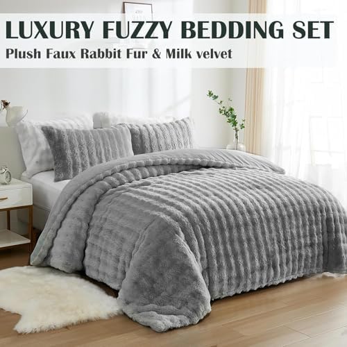 Bedbay Faux Fur Queen Comforter Set 3 Pieces
