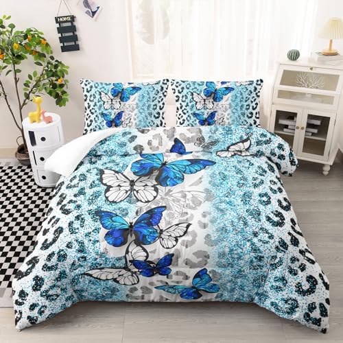 Ntlfup Blue Butterfly Comforter Set for Girls Twin Size