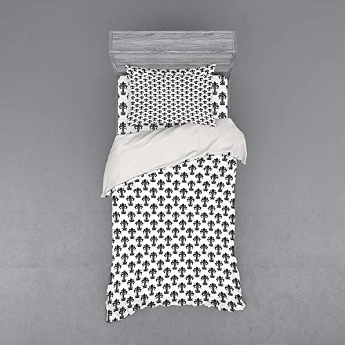 Ambesonne Fleur De Lis Duvet Set 3 Piece Twin Black White