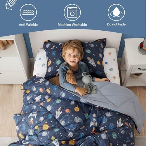 PPOLCA Queen Space Bedding Set for Boys 3 pcs