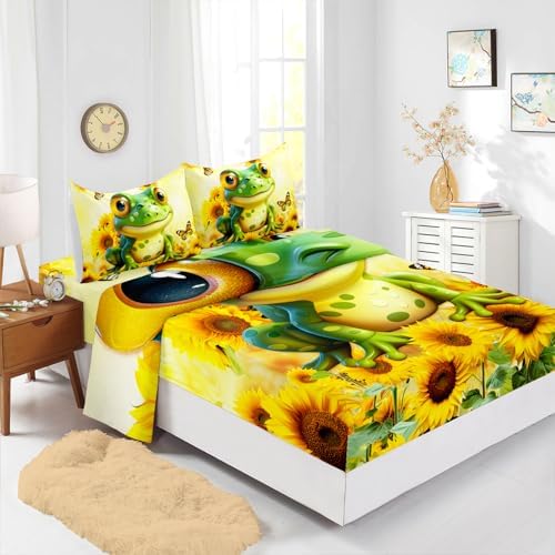 Cartoon Green Frog Sheet Set 4Pcs Kids Bedding