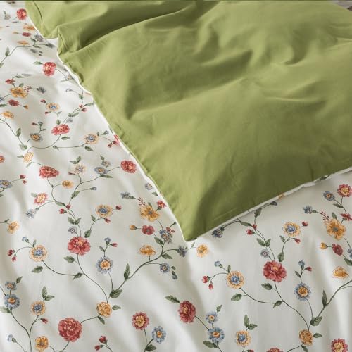 Zusbest Duvet Cover Queen Set White Green