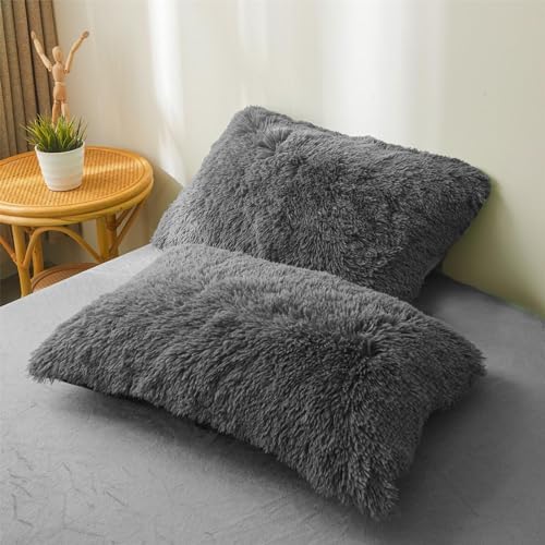 Fluffy Dark Grey Comforter Set 2 Pieces - Twin Size