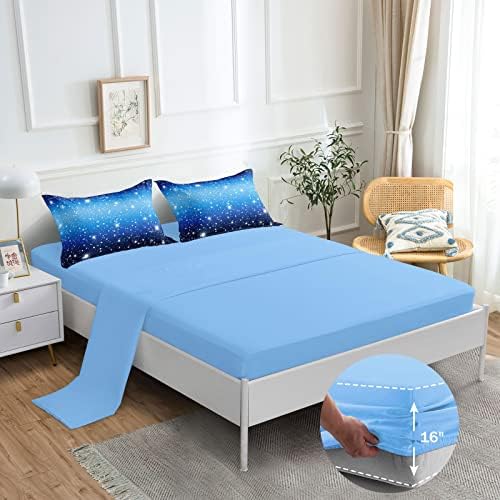 ROWADALO 6 Piece Blue Gradient Glitter Comforter Set Full Size
