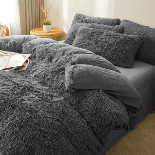 Fluffy Dark Grey Comforter Set 2 Pieces - Twin Size