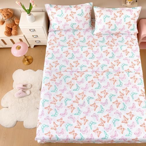 MICORAL Kids Full Sheet Set Butterfly 4 Piece