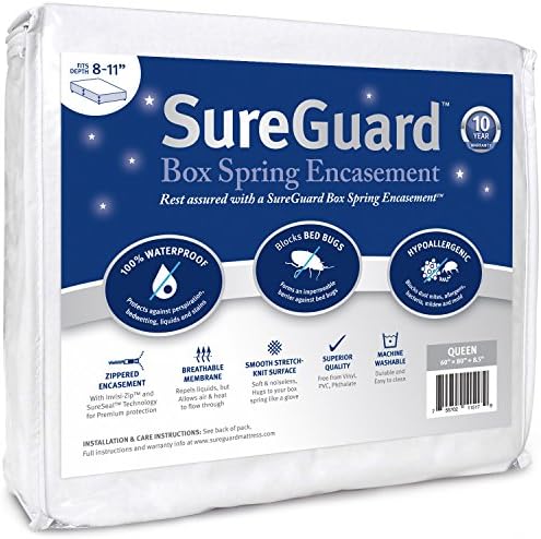SureGuard Queen Box Spring Encasement - 100 Waterproof Bed Bug Proof Hypoallergenic