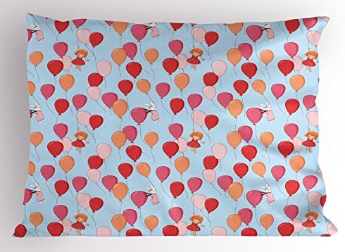 Ambesonne Cartoon Pillow Sham with Bunny Girl and Balloons