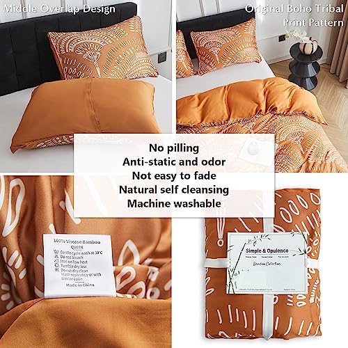 SimpleOpulence Boho Cooling Duvet Cover Set - King Size Rust