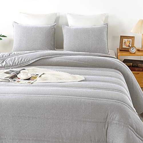 AnnaZ 3PC Comforter Set Down Alternative Light Grey Twin XL