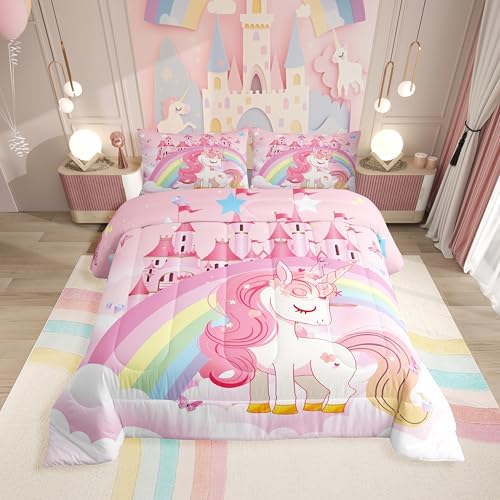 Erosebridal Rainbow Unicorn Comforter Set
