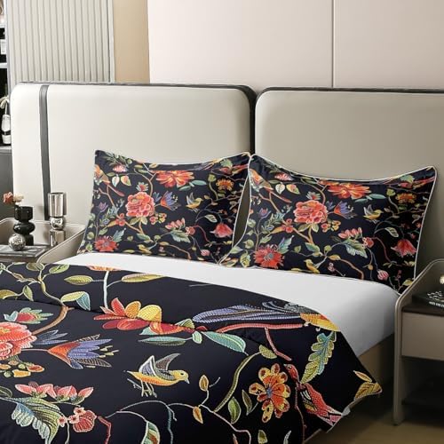 Feelyou King Size Duvet Cover Set with Hummingbird Flowers